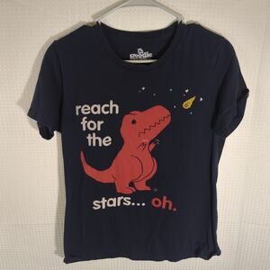 Goodie Two Sleeves XL T Shirt Womens Graphic Dinosaur Meteor Funny Tee Navy Blue
